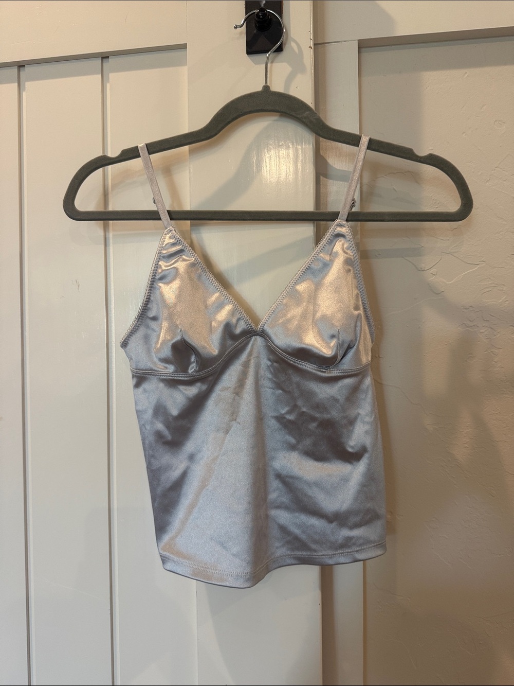 Urban Outfitters Out From Under Satin V-Neck Cami Tank in Light Silver